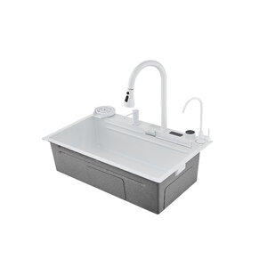 Изображение товара Кухонная мойка Savol с смесителем 75 см белая модель S-SC002W