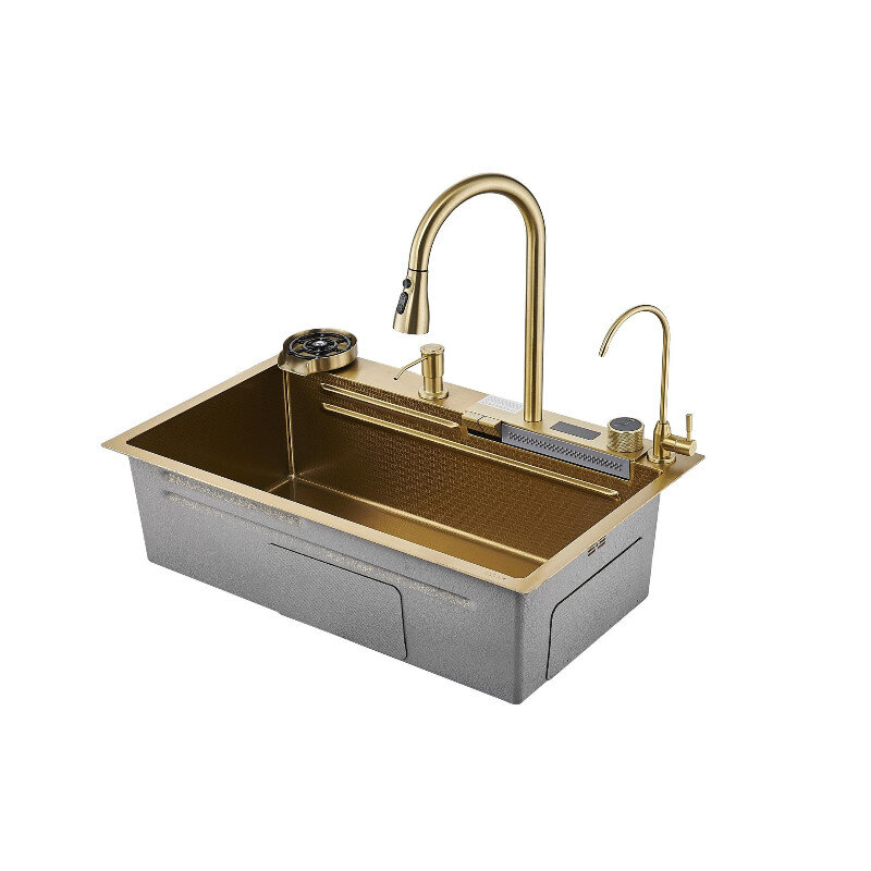 Изображение товара Кухонная мойка Savol, 75 см, со смесителем, цвет матовое золото, S-SC002C