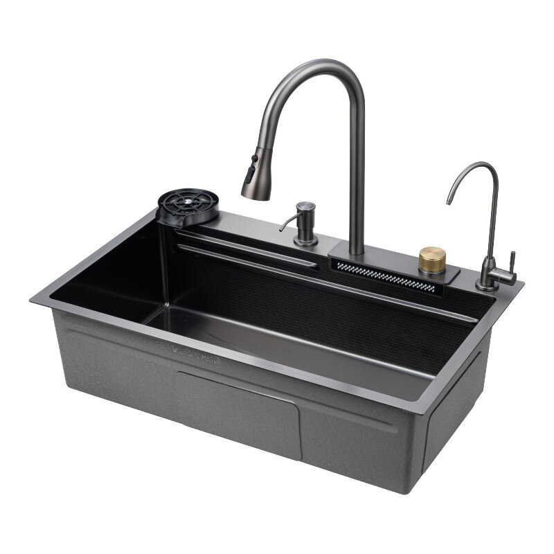 Изображение товара Кухонная мойка Savol со смесителем 75 см графит угловая
