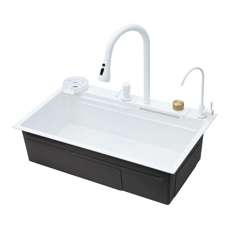 Изображение товара Мойка Kitchen Savol S-SC003W со смесителем 75 см белая