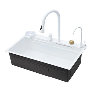 Изображение товара Кухонная мойка Savol со смесителем 75 см белая модель S-SC003W