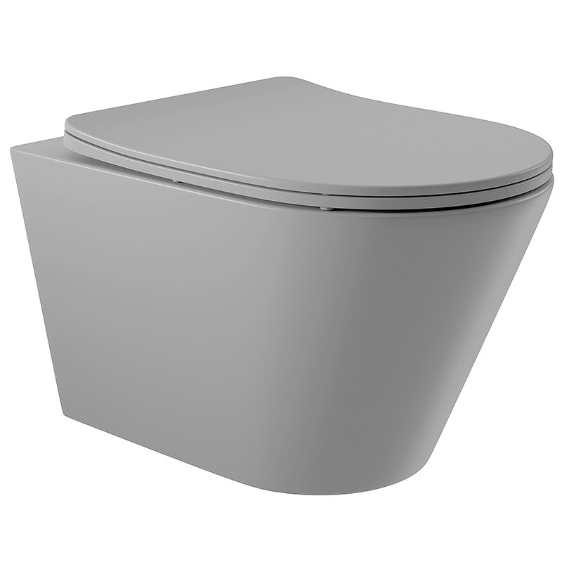 Изображение товара Подвесной безободковый унитаз Aqueduto Cone с сиденьем микролифт серый матовый