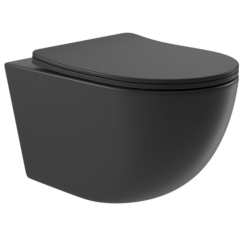 Изображение товара Подвесной безободковый унитаз Aqueduto Ovo с сиденьем микролифт черный матовый