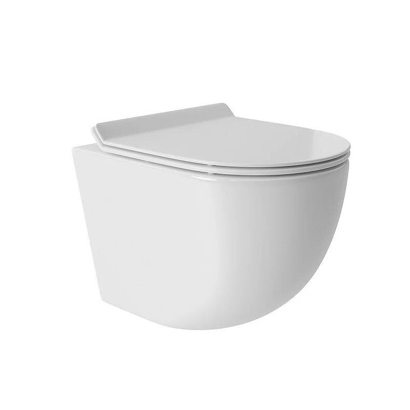 Изображение товара Подвесной безободковый унитаз Aqueduto Ovo OVOT0110, смыв торнадо, с сиденьем микролифт, цвет белый