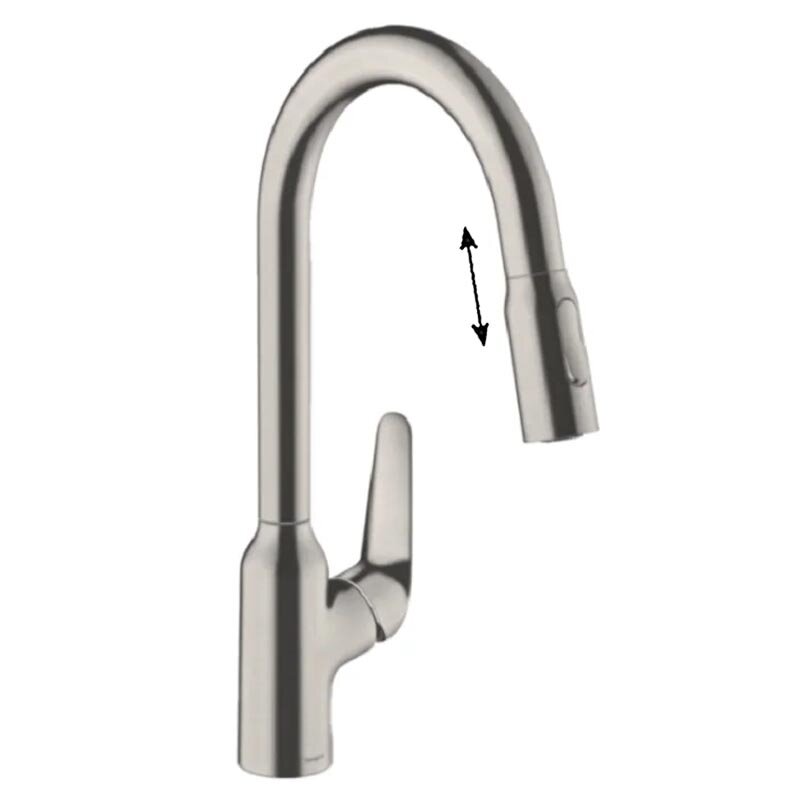 Изображение товара Смеситель для кухонной мойки Hansgrohe Focus 71820800 вытяжной излив нержавеющая сталь