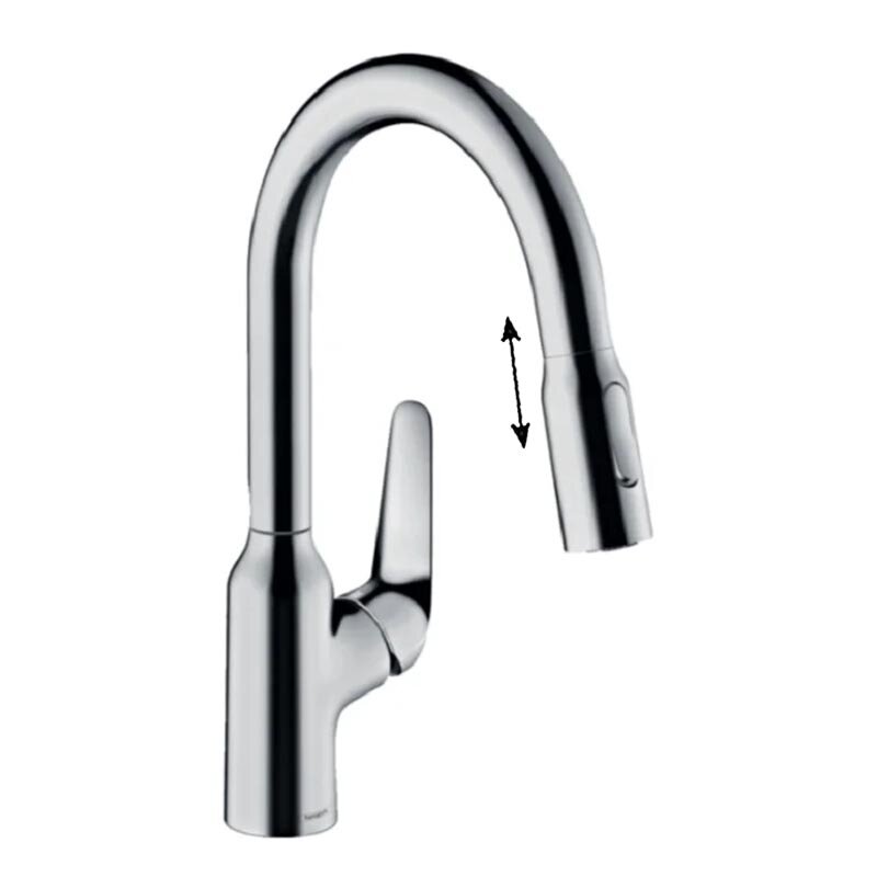 Изображение товара Смеситель для кухонной мойки Hansgrohe Focus, 71821000, с вытяжным изливом, цвет хром Изображение товара Смеситель для кухонной мойки Hansgrohe Focus, 71821000, с вытяжным изливом, цвет хром