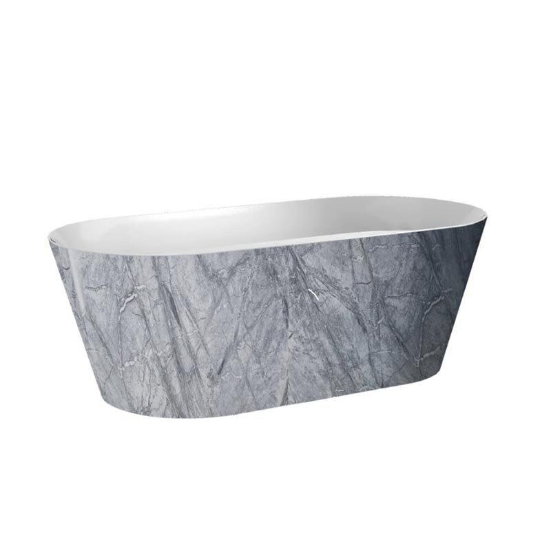 Изображение товара Ванна акриловая BelBagno BB14-GREYMARBLE/BB39-OVF-CRM, 178 х 84 см, отдельностоящая, серый