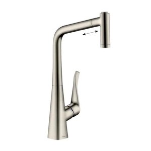 Изображение товара Смеситель для кухонной мойки Hansgrohe Metris, 73801800, с вытяжным изливом, цвет нержавеющая сталь Изображение товара Смеситель для кухонной мойки Hansgrohe Metris, 73801800, с вытяжным изливом, цвет нержавеющая сталь