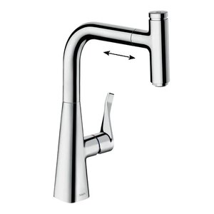 Изображение товара Смеситель для кухонной мойки Hansgrohe Metris Select, 73802000, с вытяжным изливом, цвет хром