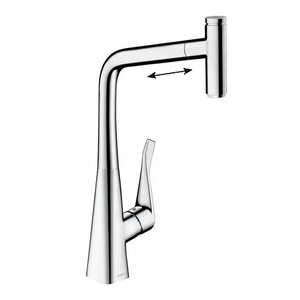 Изображение товара Смеситель для кухонной мойки Hansgrohe Metris Select, 73803000, с вытяжным изливом, цвет хром