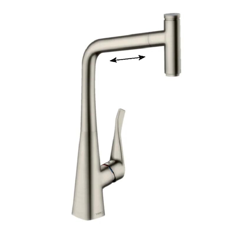 Изображение товара Кухонный смеситель Hansgrohe Metris Select 73803800 с вытяжным изливом нержавеющая сталь