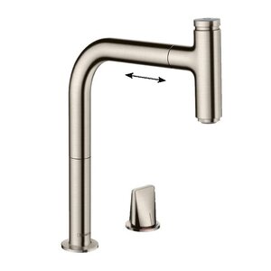 Изображение товара Смеситель для кухонной мойки Hansgrohe Metris Select, 73804800, с вытяжным изливом, цвет нержавеющая сталь