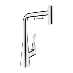 Изображение товара Смеситель для кухонной мойки Hansgrohe Metris Select, 73807000, с вытяжным изливом, цвет хром