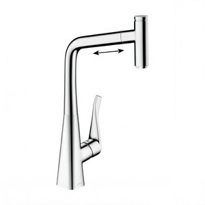 Изображение товара Смеситель для кухонной мойки Hansgrohe Metris Select, 73807000, с вытяжным изливом, цвет хром