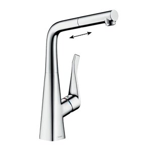 Изображение товара Смеситель для кухонной мойки Hansgrohe Metris, 73812000, с вытяжным изливом, цвет хром