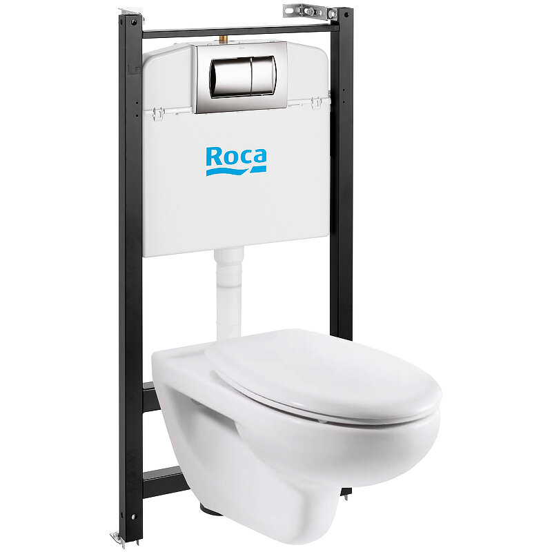 Изображение товара Инсталляция Roca Victoria 893100001 с унитазом сиденьем микролифт и хром кнопкой смыва