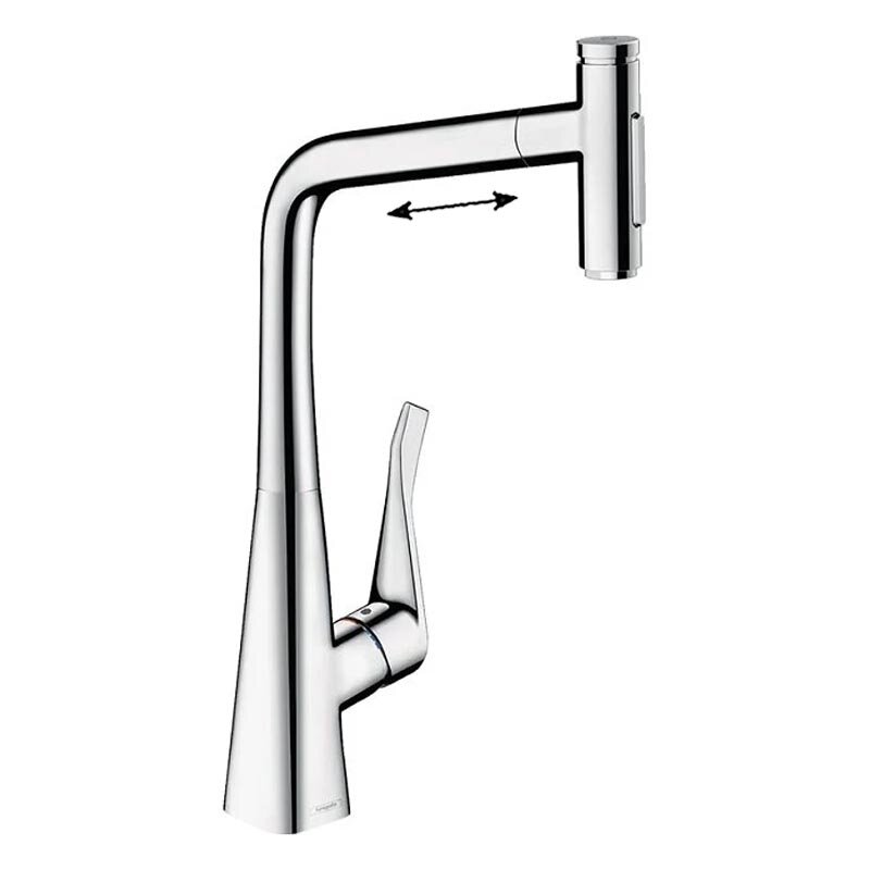 Изображение товара Смеситель для кухонной мойки Hansgrohe Metris Select, 73816000, с вытяжным изливом, цвет хром