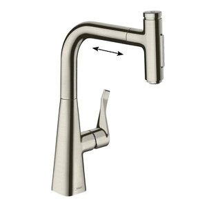 Изображение товара Смеситель для кухонной мойки Hansgrohe Metris Select, 73816800, с вытяжным изливом, цвет нержавеющая сталь