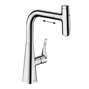 Изображение товара Смеситель для кухонной мойки Hansgrohe Metris Select, 73817000, с вытяжным изливом, цвет хром