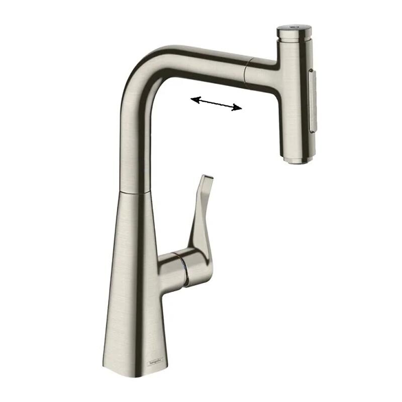 Изображение товара Смеситель для кухонной мойки Hansgrohe Metris Select, 73817800, с вытяжным изливом, цвет нержавеющая сталь