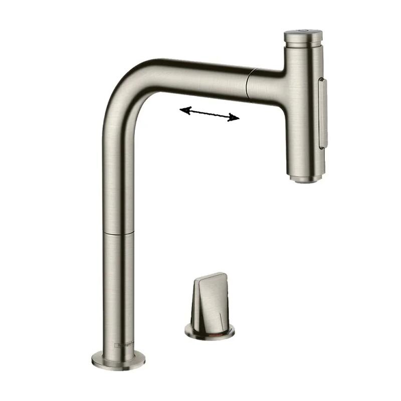 Изображение товара Смеситель для кухонной мойки Hansgrohe Metris Select, 73818800, с вытяжным изливом, цвет нержавеющая сталь Изображение товара Смеситель для кухонной мойки Hansgrohe Metris Select, 73818800, с вытяжным изливом, цвет нержавеющая сталь