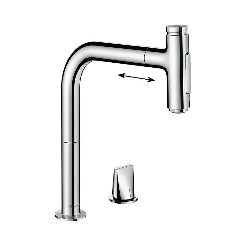 Изображение товара Смеситель для кухонной мойки Hansgrohe Metris Select, 73819000, с вытяжным изливом, цвет хром