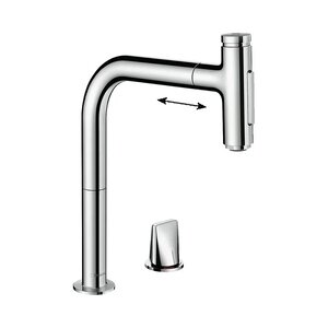 Изображение товара Смеситель для кухонной мойки Hansgrohe Metris Select, 73819000, с вытяжным изливом, цвет хром