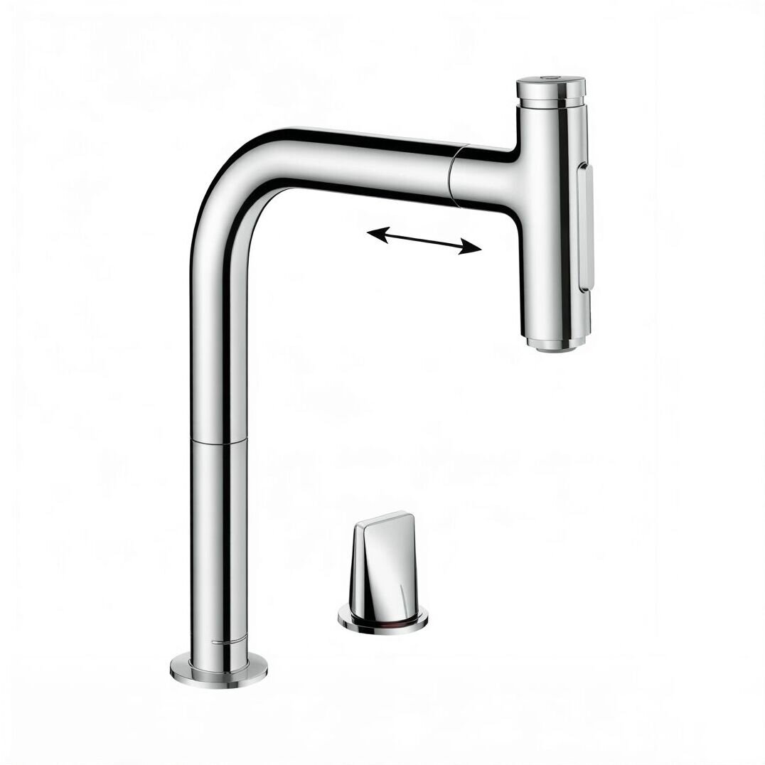 Изображение товара Смеситель для кухонной мойки Hansgrohe Metris Select, 73819000, с вытяжным изливом, цвет хром Изображение товара Смеситель для кухонной мойки Hansgrohe Metris Select, 73819000, с вытяжным изливом, цвет хром