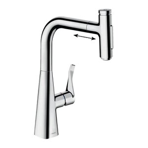 Изображение товара Смеситель для кухонной мойки Hansgrohe Metris Select, 73822000, с вытяжным изливом, цвет хром