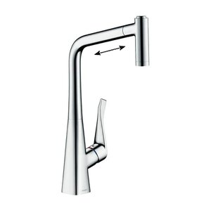 Изображение товара Смеситель для кухонной мойки Hansgrohe Metris, 73824000, с вытяжным изливом, цвет хром