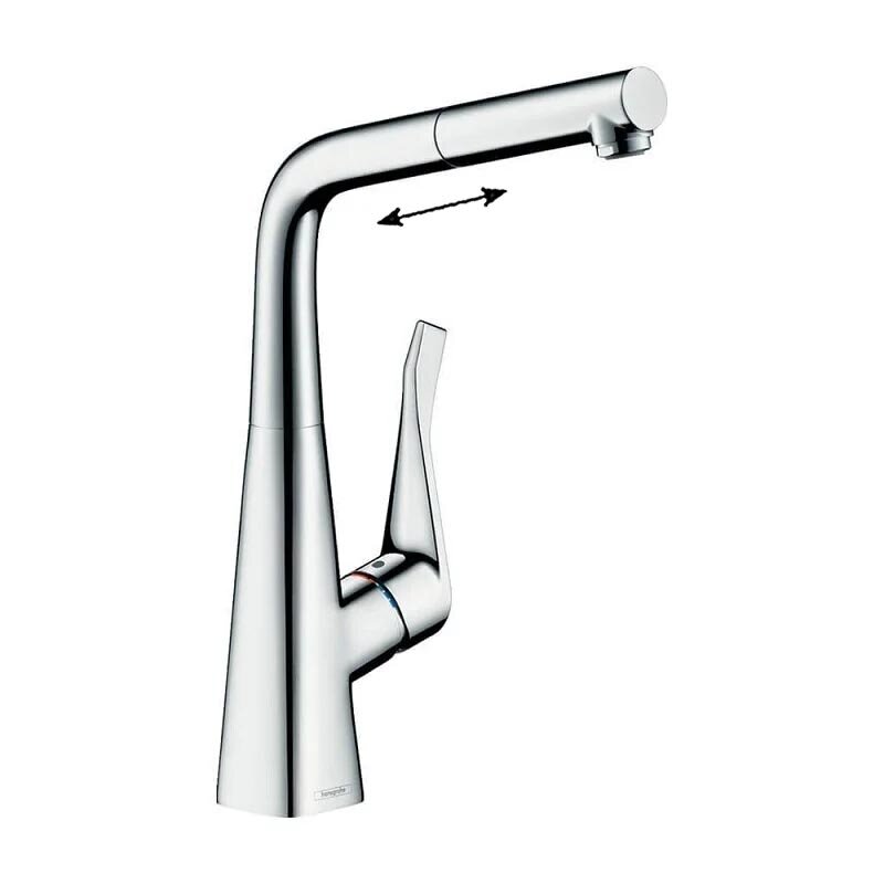Изображение товара Смеситель для кухонной мойки Hansgrohe Metris, 73828000, с вытяжным изливом, цвет хром Изображение товара Смеситель для кухонной мойки Hansgrohe Metris, 73828000, с вытяжным изливом, цвет хром