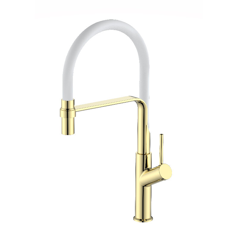 Изображение товара Смеситель для кухни Esko K50GW с гибким изливом в цвете золото и белый 10 лет гарантии