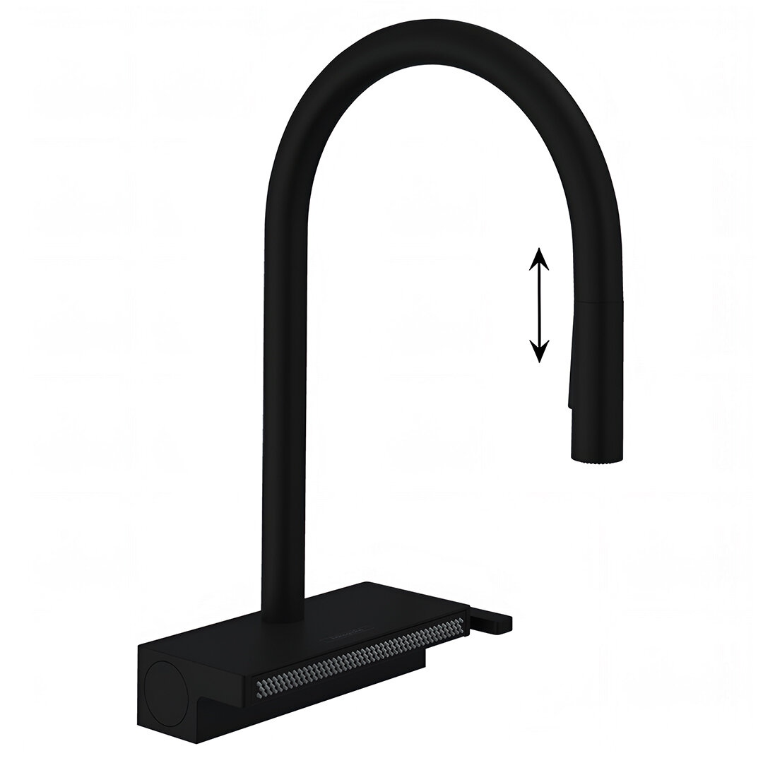 Изображение товара Смеситель для кухонной мойки Hansgrohe Aquno Select, 73837670, с вытяжным изливом, черный матовый