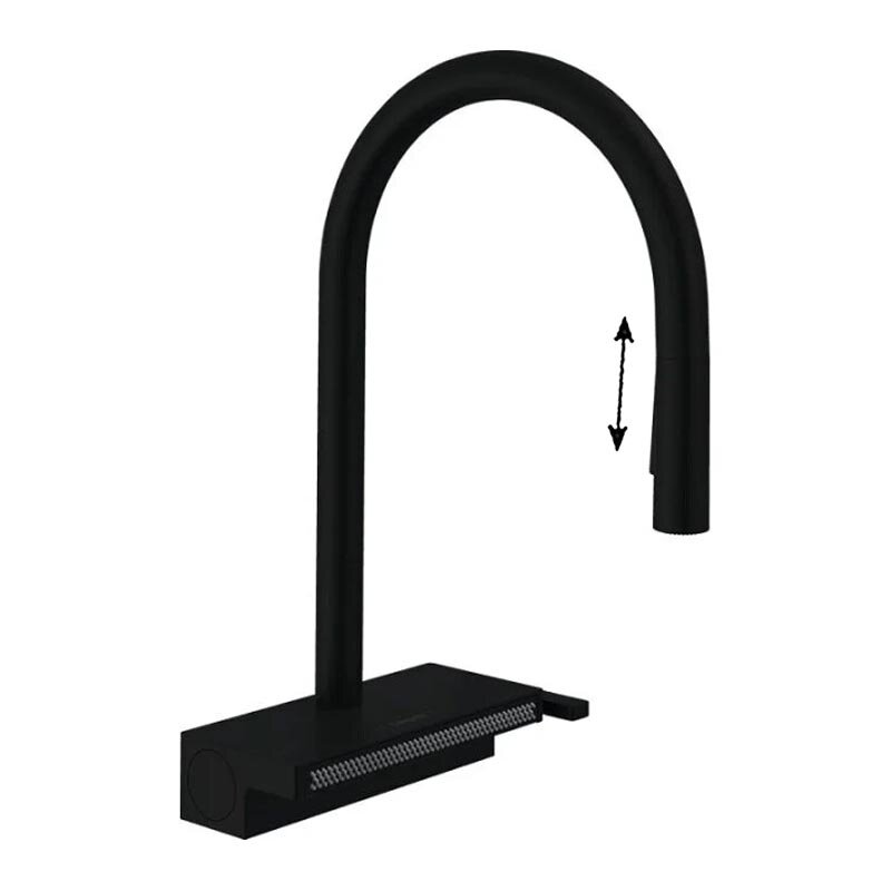 Изображение товара Смеситель для кухонной мойки Hansgrohe Aquno Select, 73837670, с вытяжным изливом, черный матовый
