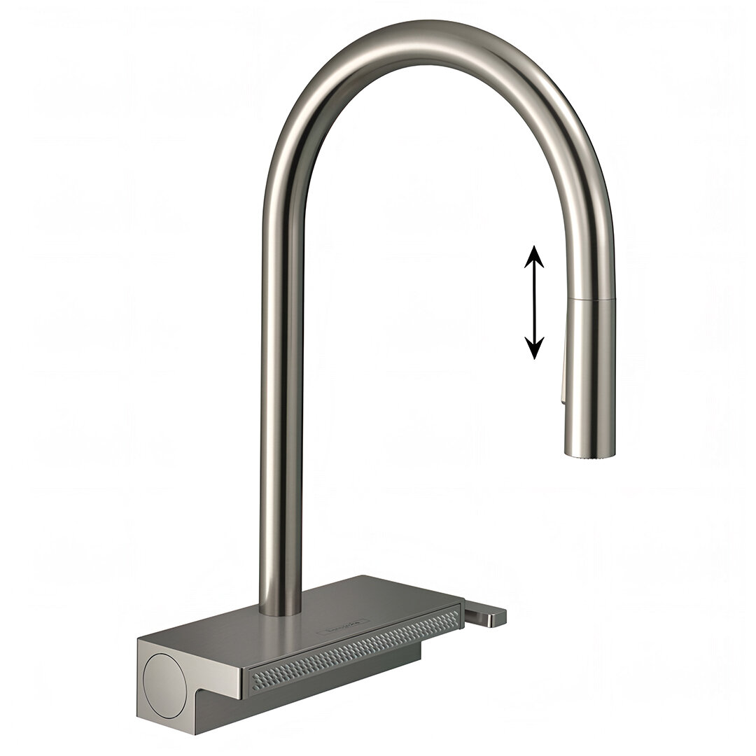 Изображение товара Смеситель для кухонной мойки Hansgrohe Aquno Select, 73837800, с вытяжным изливом, нержавеющая сталь Изображение товара Смеситель для кухонной мойки Hansgrohe Aquno Select, 73837800, с вытяжным изливом, нержавеющая сталь