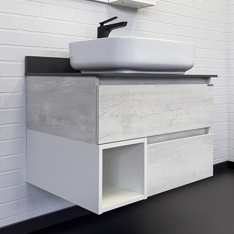 Изображение товара Тумба с раковиной Comfortу Прага-75 75 см подвесная с керамогранитом и фарфоровой раковиной