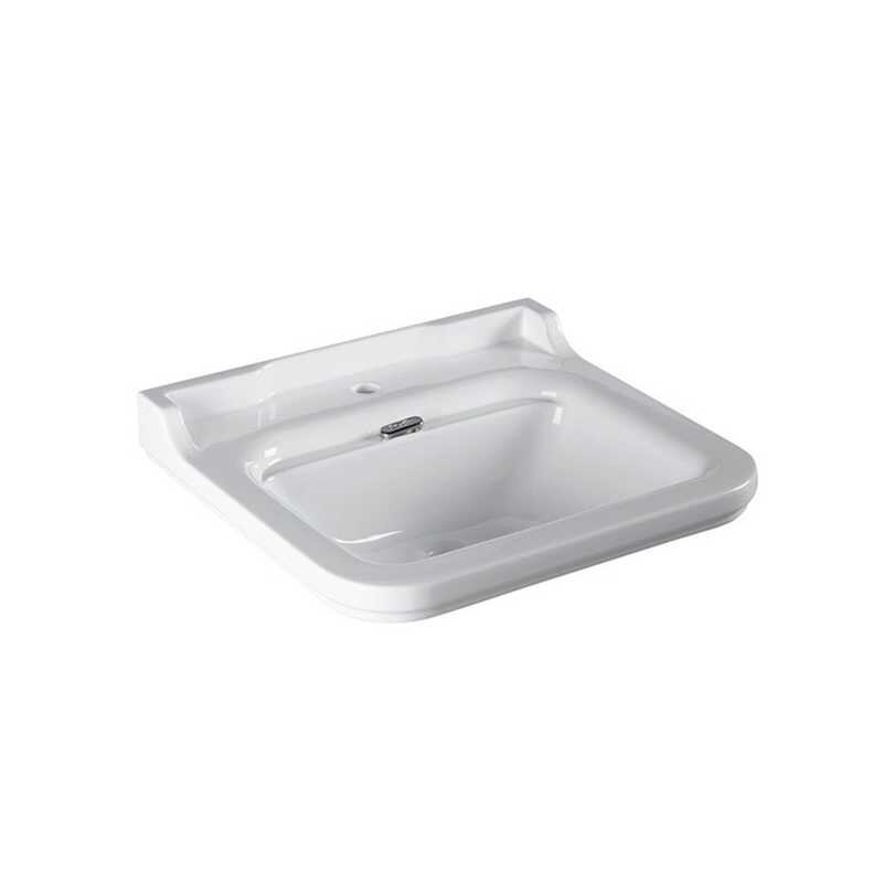 Изображение товара Раковина Kerasan Waldorf 4140K1bi/cr*1, 60 см, 1 отверстие под смеситель, белая, заглушка перелива хром Изображение товара Раковина Kerasan Waldorf 4140K1bi/cr*1, 60 см, 1 отверстие под смеситель, белая, заглушка перелива хром