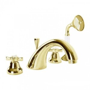 Изображение товара Смеситель Cezares LORD-BVD-03/24-Bi для ванны, золото, ручка ручного душа белая