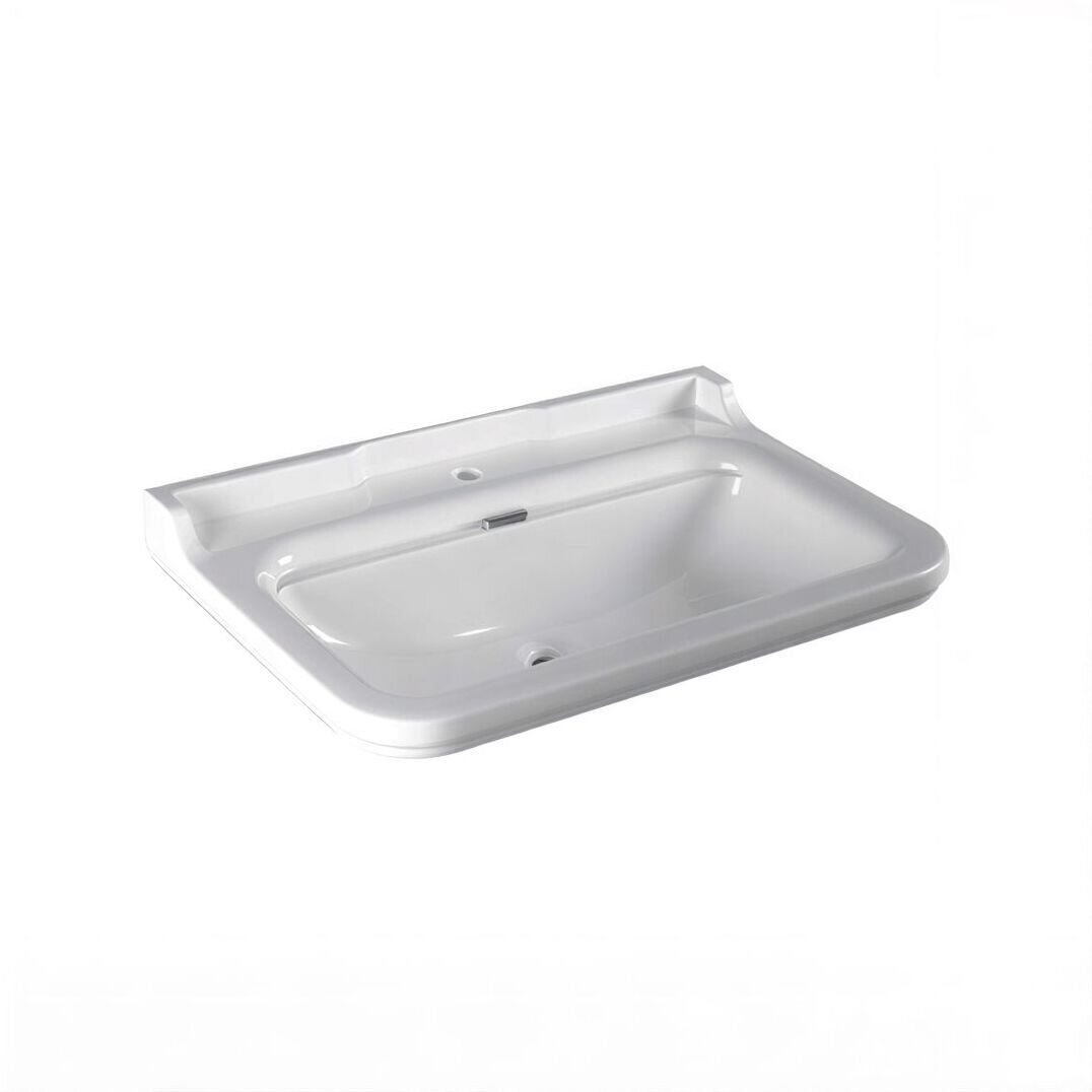 Изображение товара Раковина Kerasan Waldorf 4141K1bi/cr*1, 80 см, 1 отверстие для смесителя, белая, заглушка перелива хром Изображение товара Раковина Kerasan Waldorf 4141K1bi/cr*1, 80 см, 1 отверстие для смесителя, белая, заглушка перелива хром