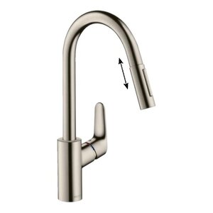Изображение товара Смеситель для кухонной мойки Hansgrohe Focus 73880800 с вытяжным изливом нержавеющая сталь