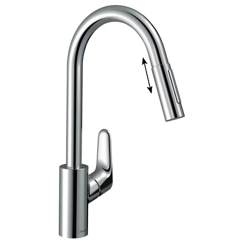 Изображение товара Смеситель для кухонной мойки Hansgrohe Focus, 73895000, с вытяжным изливом, цвет хром