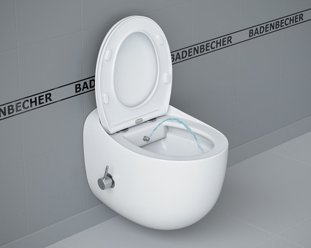 Изображение товара Подвесной унитаз Badenbecher 01ABRLW с биде и крышкой микролифт белый