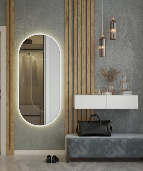 Изображение товара Зеркало Art&Max Bari AM-Bar-700-1500-DS-C-White, 70 см, LED подсветка, сенсорный выключатель, диммер, цвет белый матовый