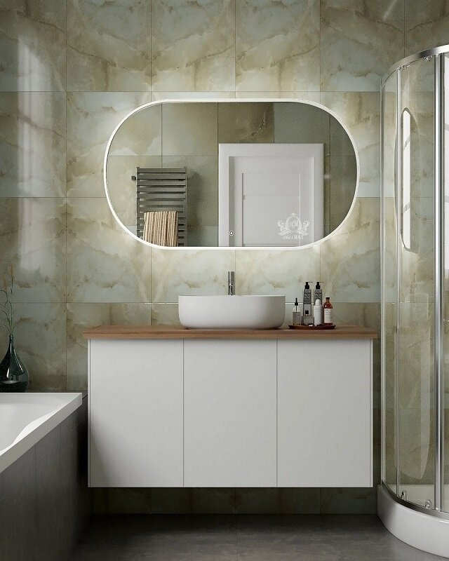 Изображение товара Зеркало Art&Max Bari AM-Bar-700-1200-DS-F-White, 70 см, LED подсветка, сенсорный выключатель, диммер, цвет белый матовый