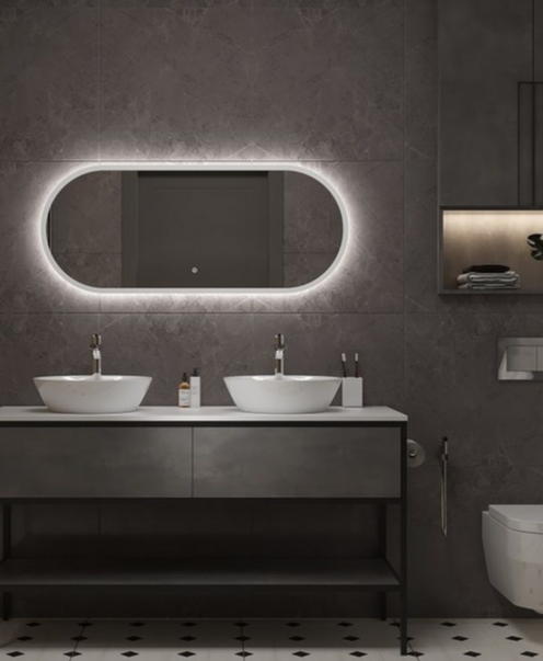 Изображение товара Зеркало Art&Max Bari AM-Bar-500-1200-DS-F-White, 50 см, LED подсветка, сенсорный выключатель, диммер, цвет белый матовый