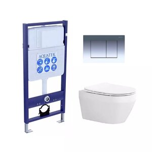 Изображение товара Инсталляция Aquatek Standart с безободковым унитазом Aquatek Лея, крышка микролифт, клавиша хром, крепеж в комплекте, SET AQUATEK ЛЕЯ-010 4в1