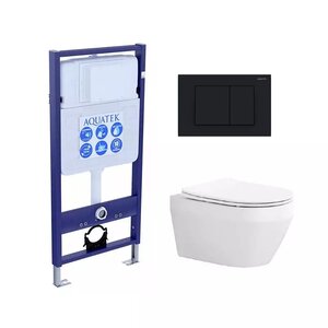 Изображение товара Инсталляция Aquatek Standart с безободковым унитазом Aquatek Лея, крышка микролифт, клавиша черная, крепеж в комплекте, SET AQUATEK ЛЕЯ-012 4в1