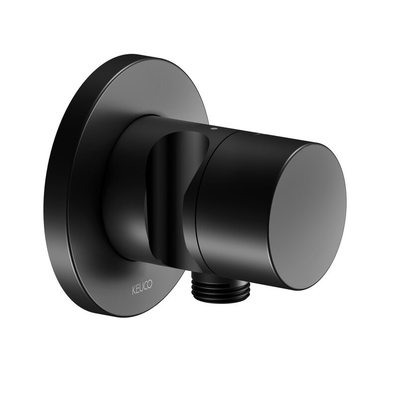 Изображение товара Запорный вентиль Keuco Ixmo 59541370201 с выводом для шланга и держателем для лейки черный матовый