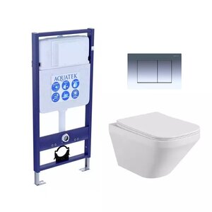 Изображение товара Инсталляция Aquatek Standart с безободковым унитазом Aquatek Лира SET AQUATEK ЛИРА, крышка микролифт, клавиша хром, крепеж в комплекте, SET AQUATEK ЛИРА-010 4в1