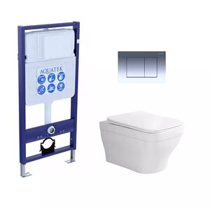Изображение товара Инсталляция Aquatek Standart с безободковым унитазом Aquatek Амадео, крышка микролифт, клавиша хром, крепеж в комплекте, SET AQUATEK АМАДЕО-010 4в1